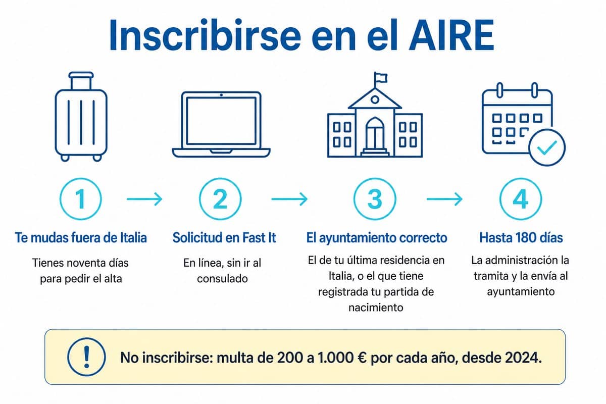 Inscribirse en el AIRE: Te mudas fuera de Italia; Solicitud en Fast It; El ayuntamiento correcto; Hasta 180 días