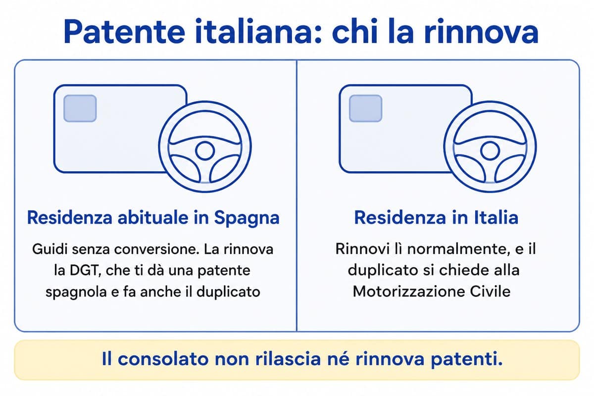 Patente italiana: chi la rinnova: Residenza abituale in Spagna; Residenza in Italia