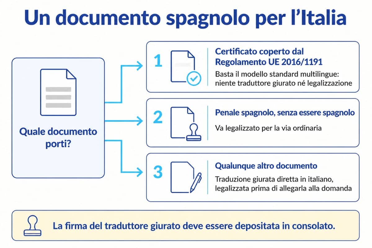 Un documento spagnolo per l’Italia: Certificato coperto dal Regolamento UE 2016/1191; Penale spagnolo, senza essere spagnolo; Qualunque altro documento